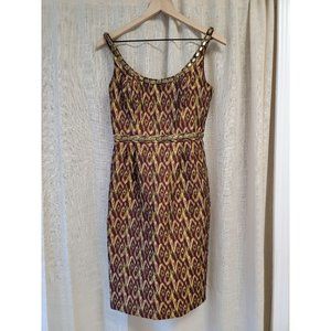 Carmen Marc Valvo Yellow and Brown Patterned Dress